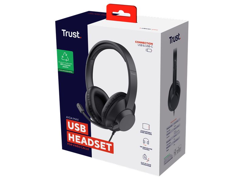 Trust Headset Ayda Max USB Komfortables Over-Ear-USB-Headset mit weichen Ohrpolstern und gepolstertem Kopfbügel