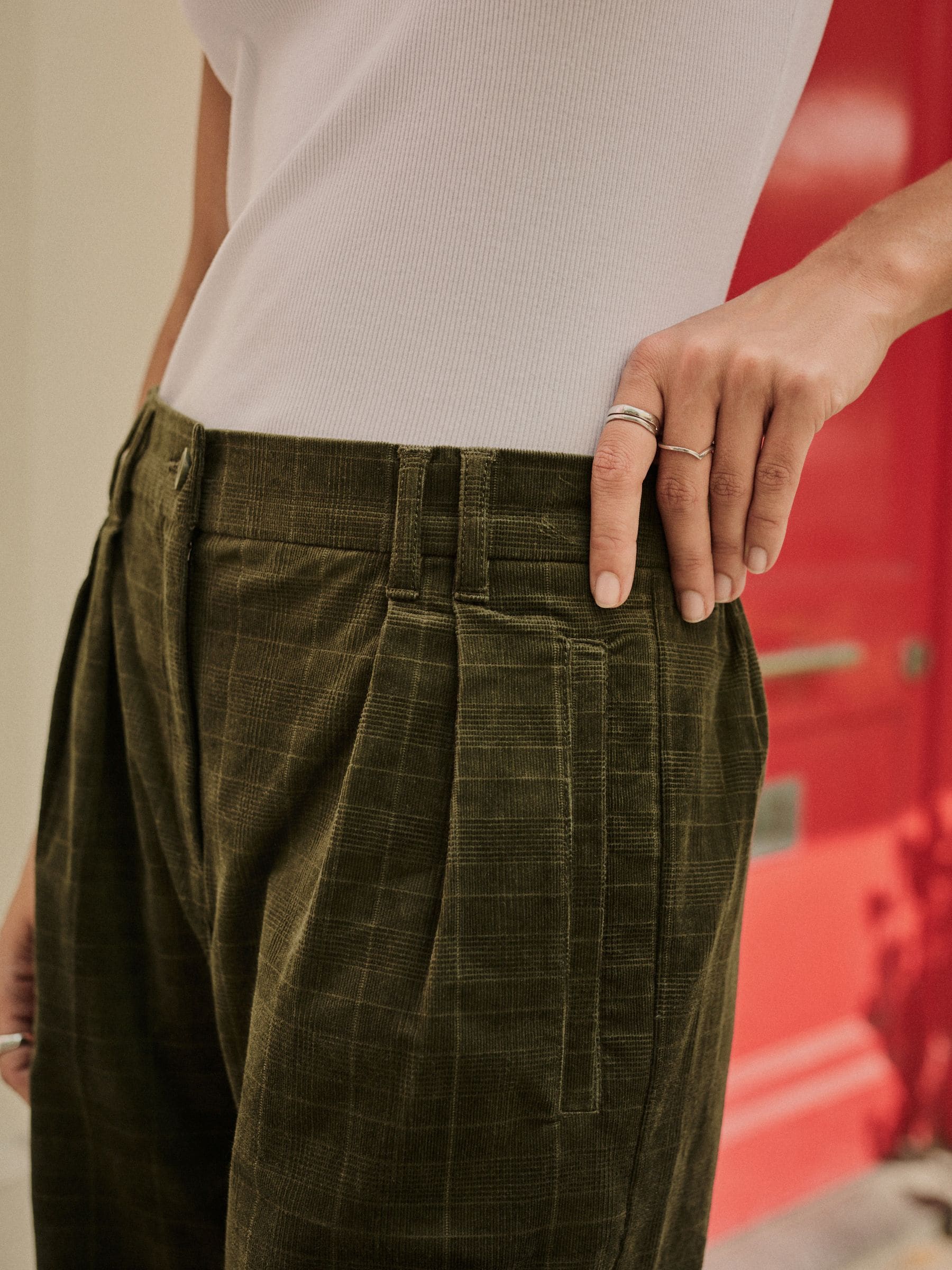 Groene ruit - Corduroy broek met wijde pijpen