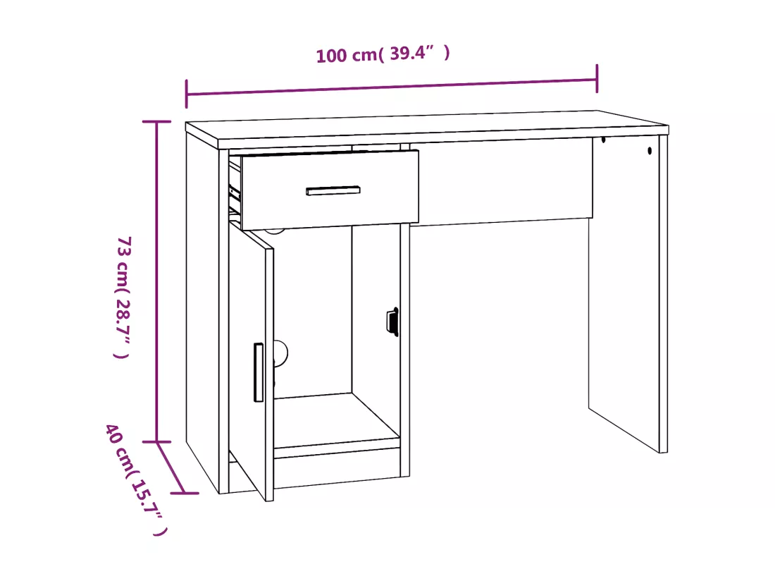Bureau avec tiroir et armoire Noir 100x40x73 cm Bois ingénierie