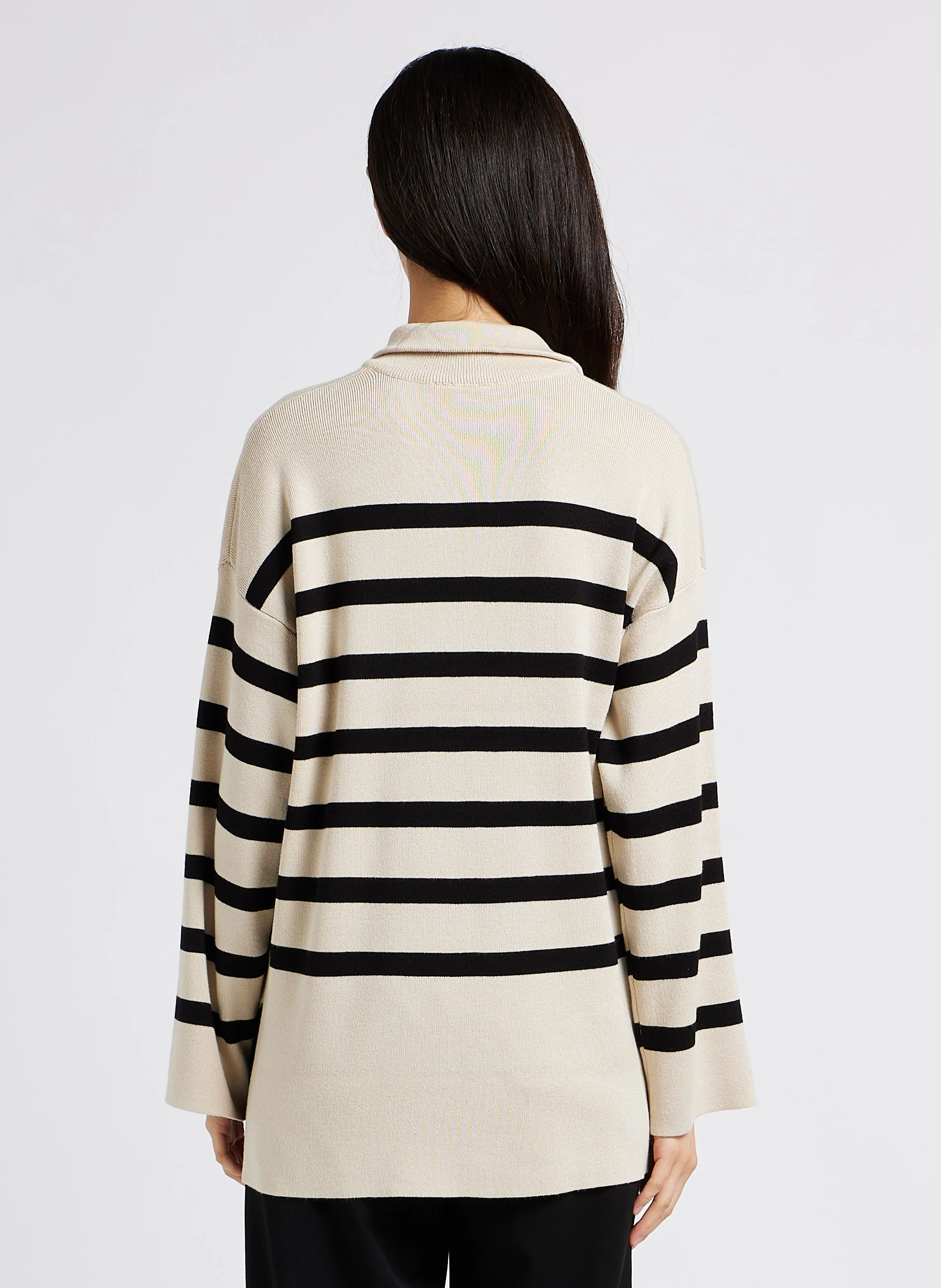 JESTER - Pull col montant à rayures | Beige