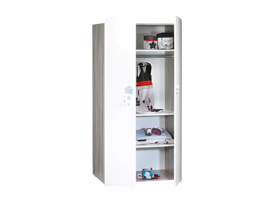 Armoire 2 portes bébé 175x85x56cm en bois blanc