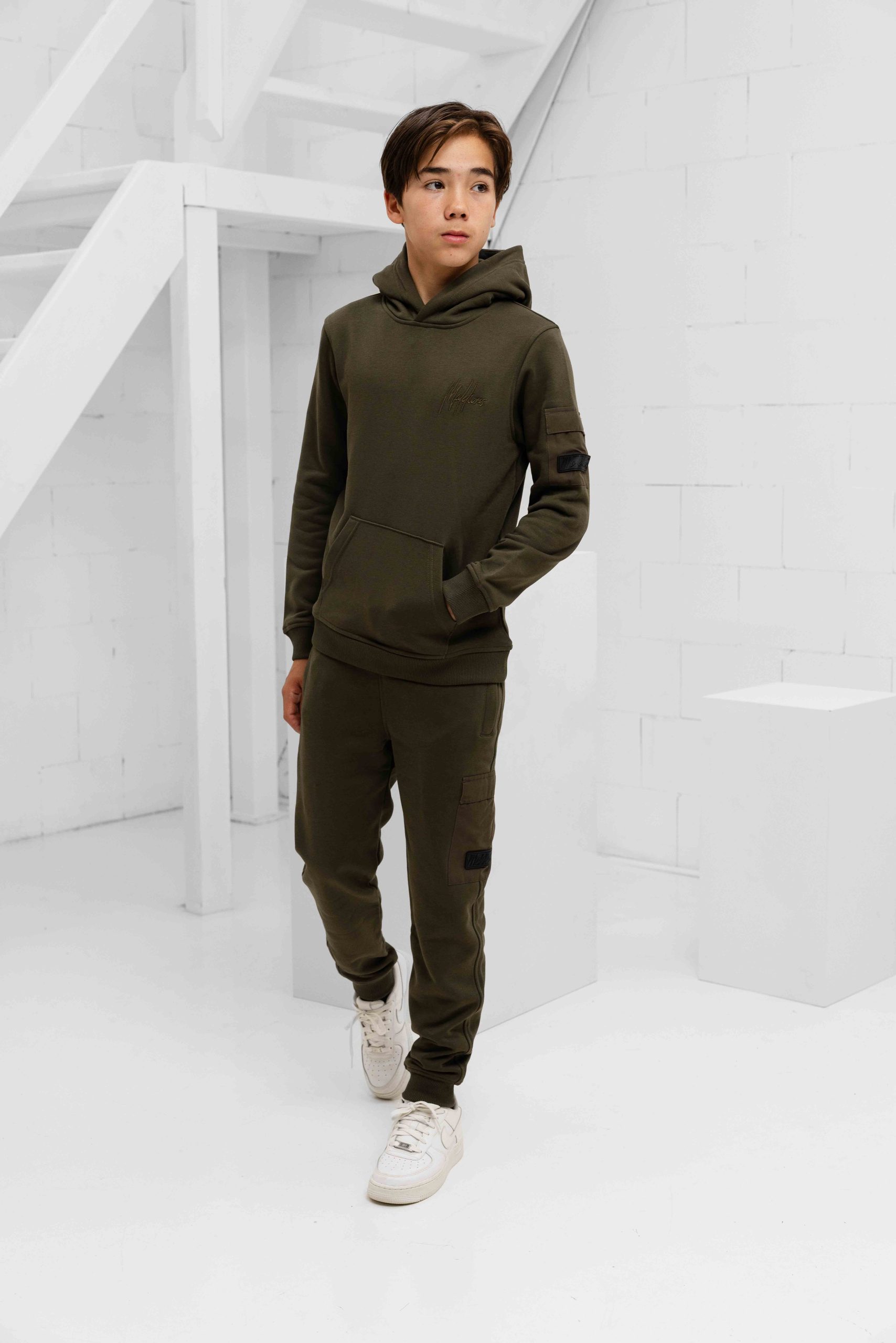 Malelions Nylon Pocket Trainingspak Kids Donkergroen