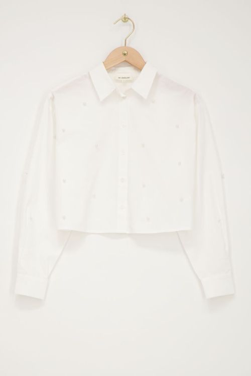 Witte cropped blouse met parels