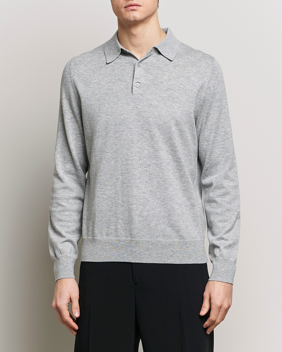 Filippa K Knitted Polo Shirt Light Grey Melange
