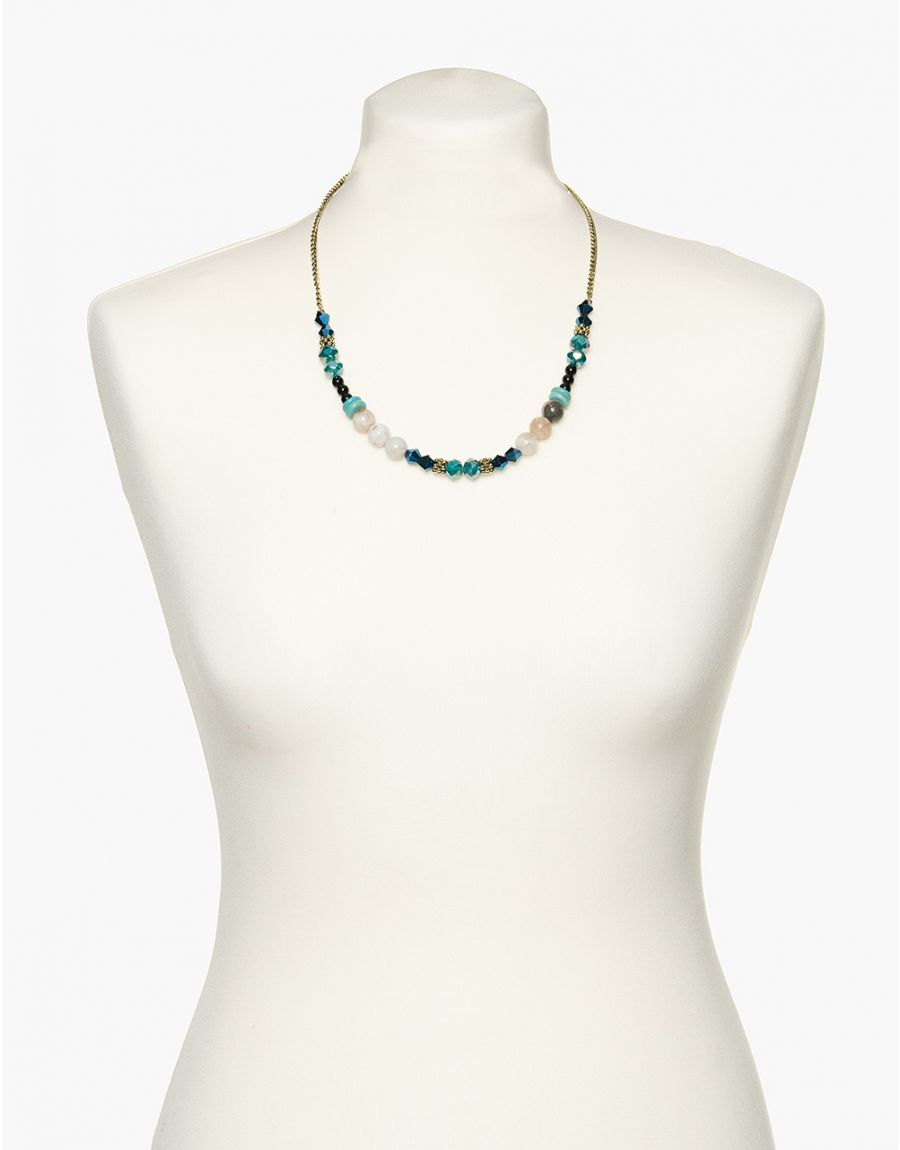 Collier court bleu