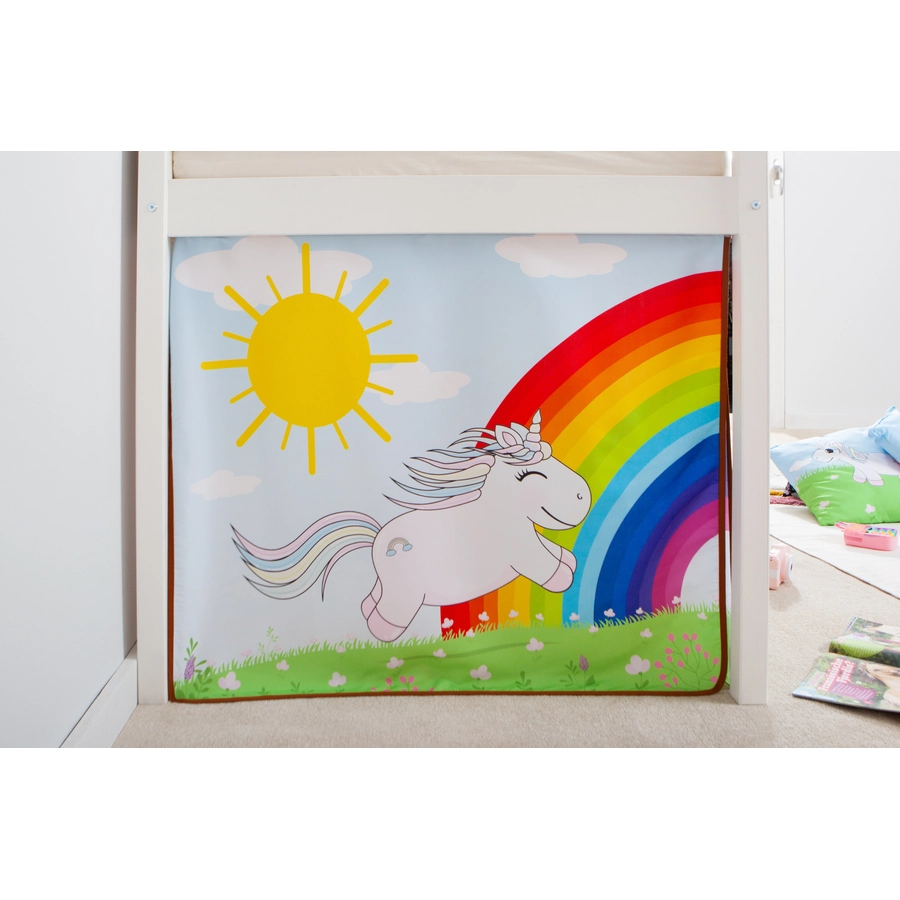TICAA Hochbett Einhorn Rainbow Kiefer weiß Weiß