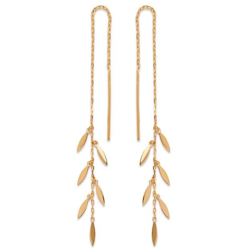 Boucles d'oreilles traversantes chaînes pampilles tombantes Plaqué or 750 3 microns