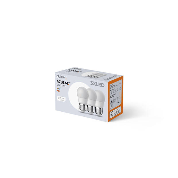Blokker LED Kogel G45 - 40W - E27 - Mat - 3 stuks