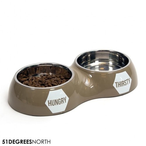 Comedouro duplo de design exclusivo para animais de estimação, marrom