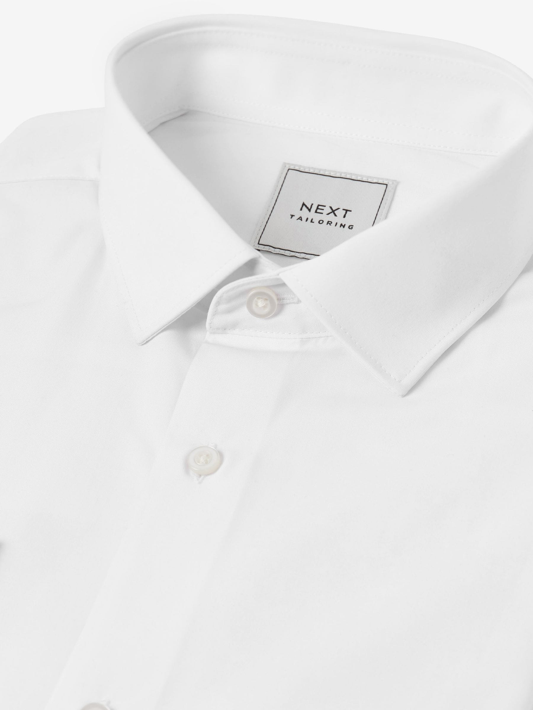Wit - Slim Fit - Strijkvrij net overhemd met enkele manchet