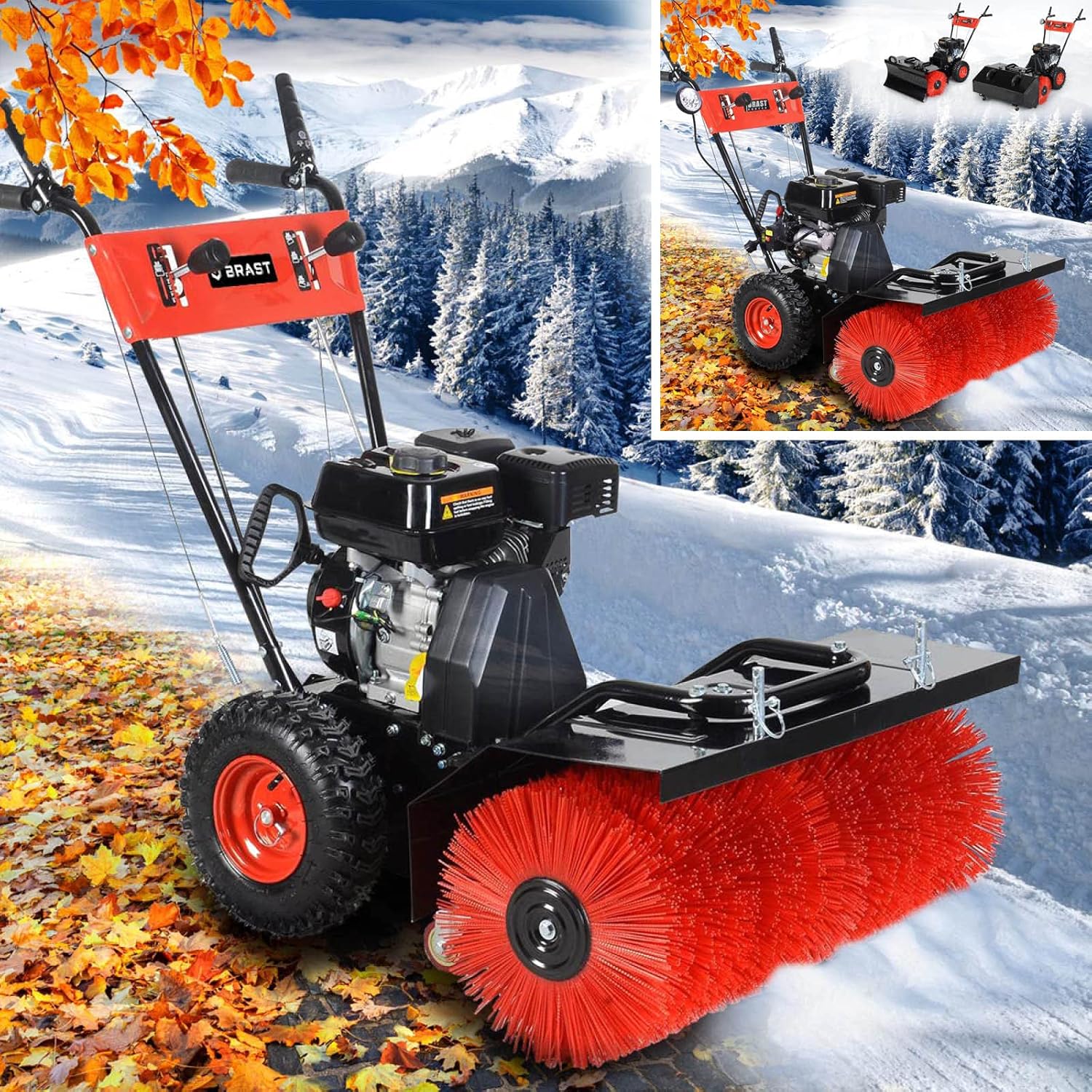 BRAST Kehrmaschine Benzin | Laubsammler Motorbesen | 4,8kW(6,5PS) - 5,14kW(7PS) | viele Modelle | 80-100cm Arbeitsbreite | 2in1 Gerät