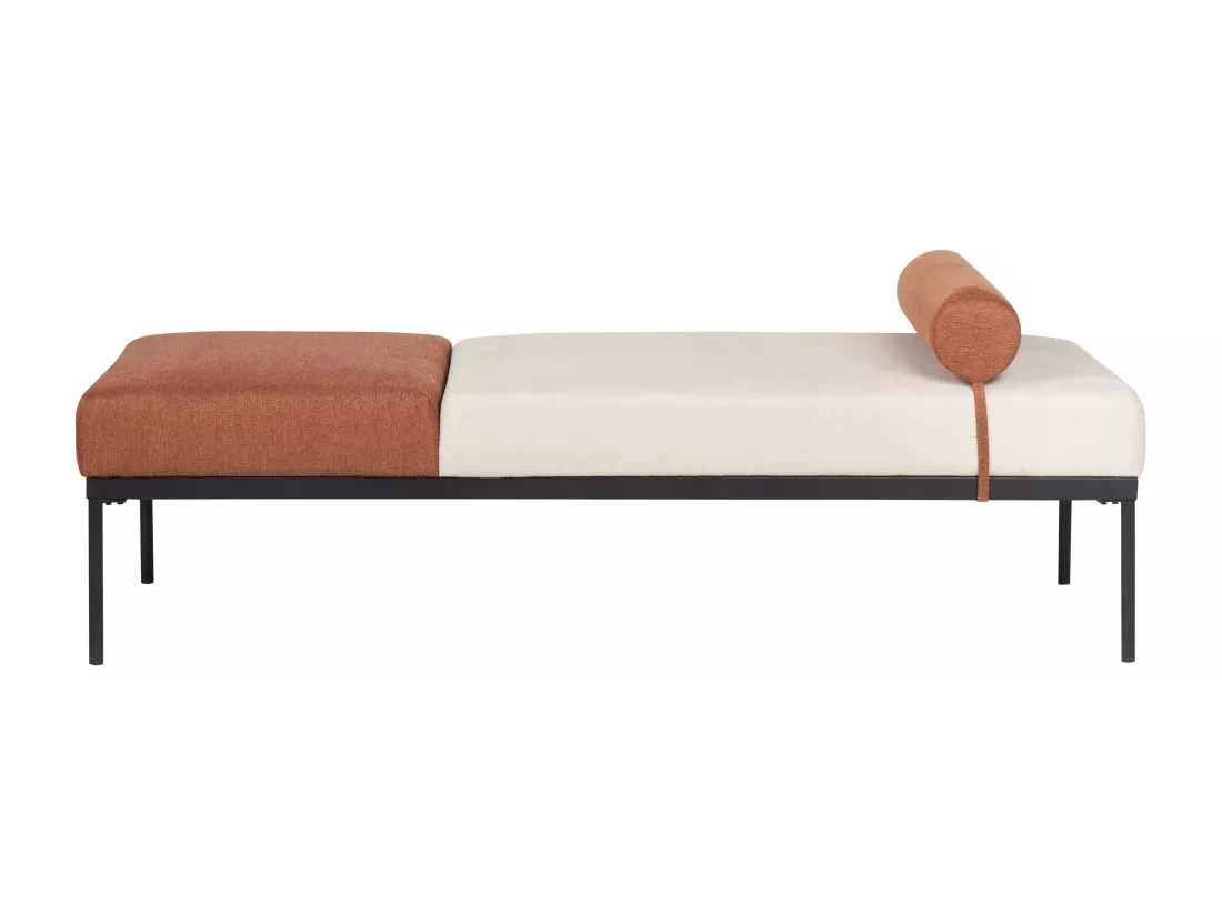 Chaise longue en lin synthétique et en similicuir beige et marron doré MALMOS