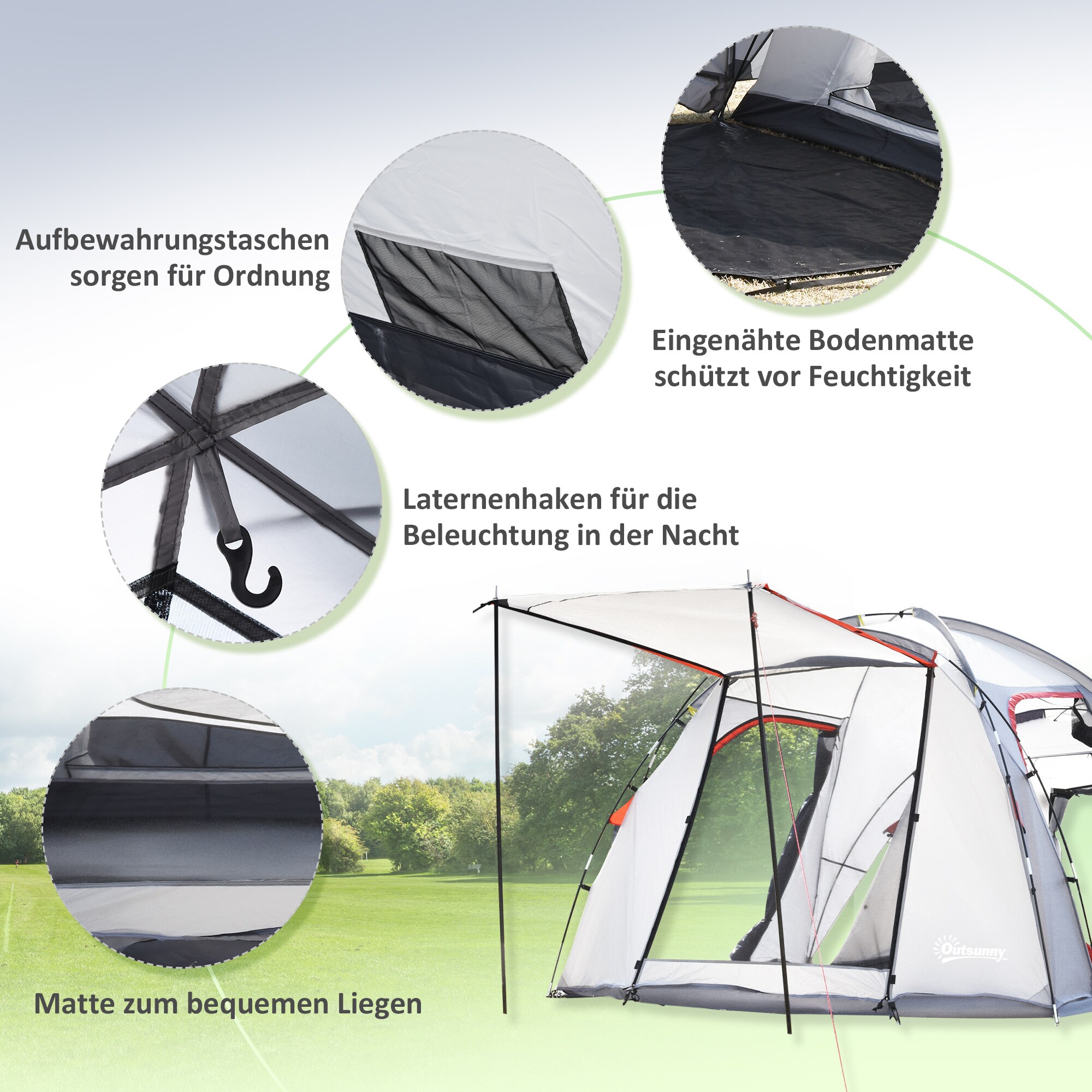 Outsunny Campingzelt mit atmungsaktivem Netz und mobiler Matte grau 490L x 250B x 185H cm