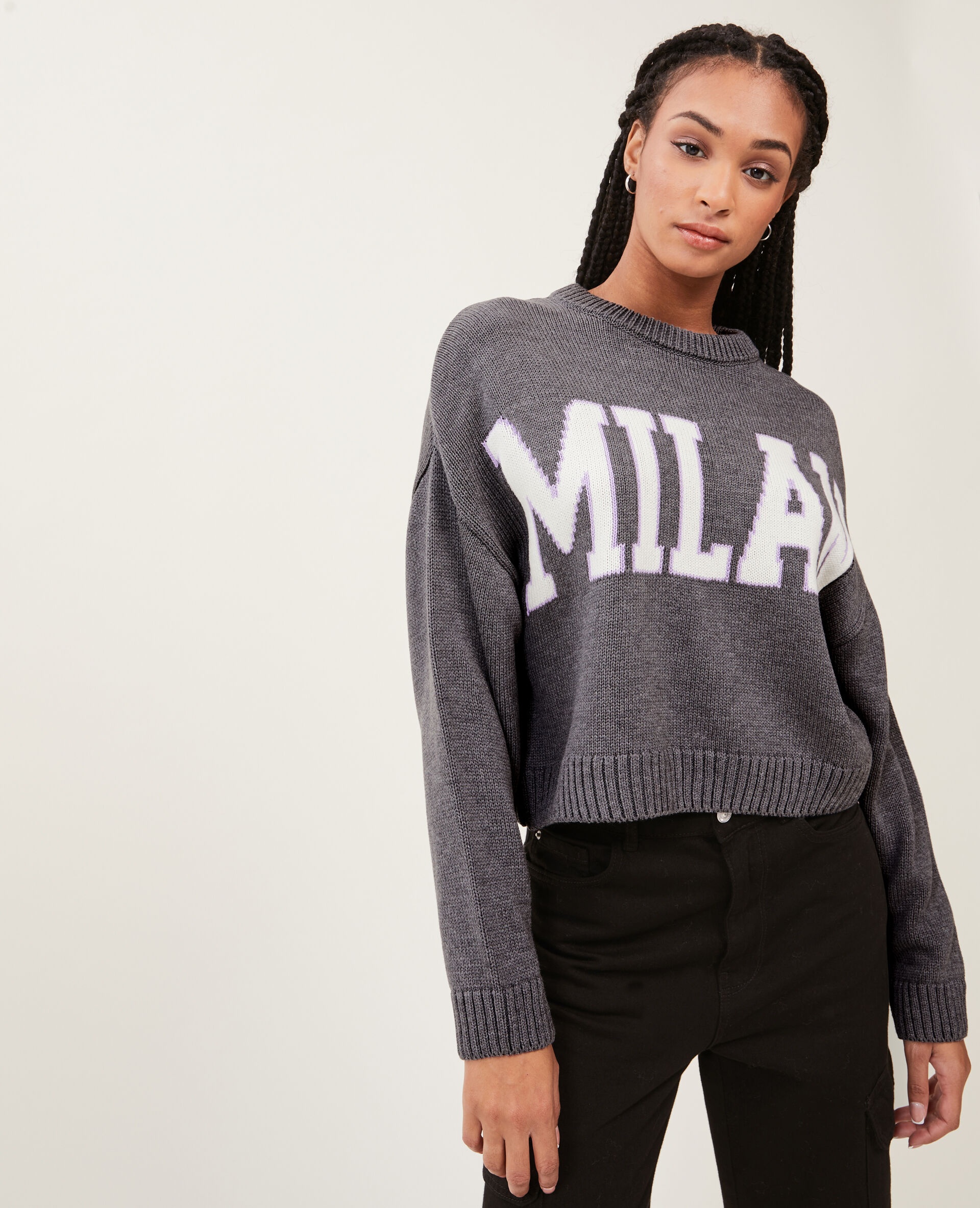 Pull court en maille - Gris clair