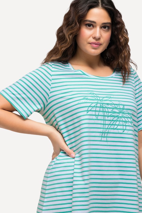T-Shirt, Ringel, Palmenstickerei, Rundhals, Halbarm