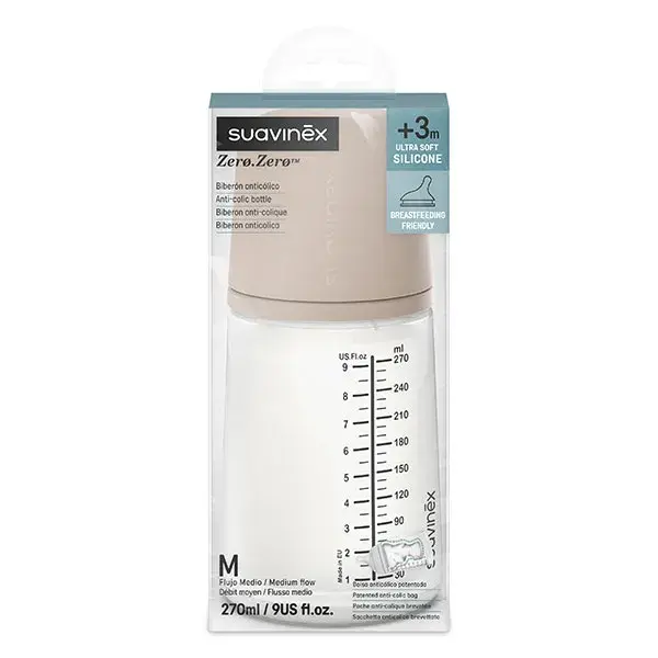 Suavinex, Zerø.Zerø, Biberon anti-colique - Débit Moyen / M Medium - 270ml