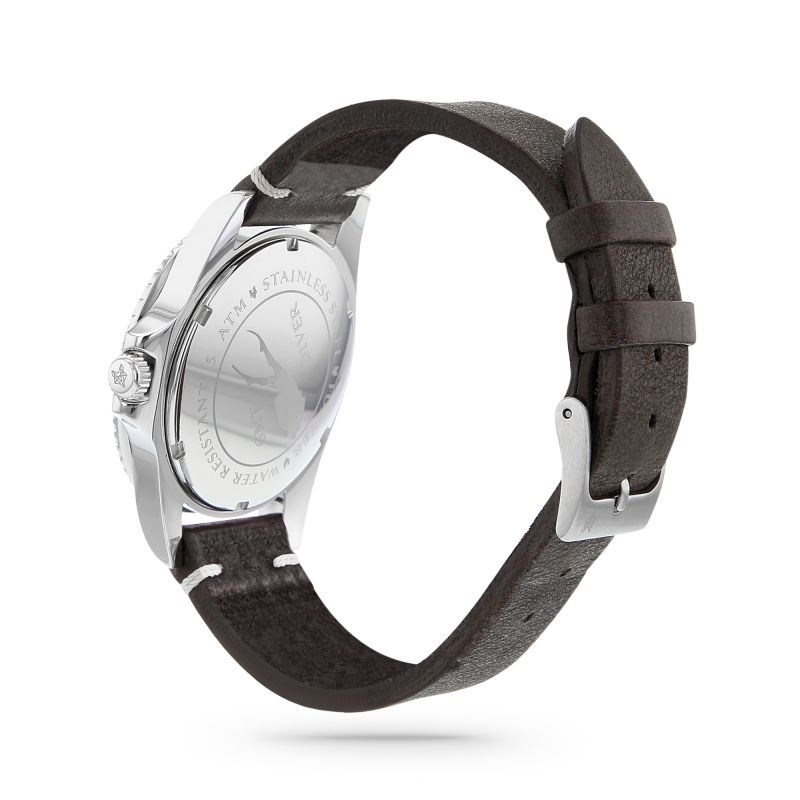 Montre Homme Foxter Sixties bracelet cuir noir, boitier acier et fond noir - SIXTIES4