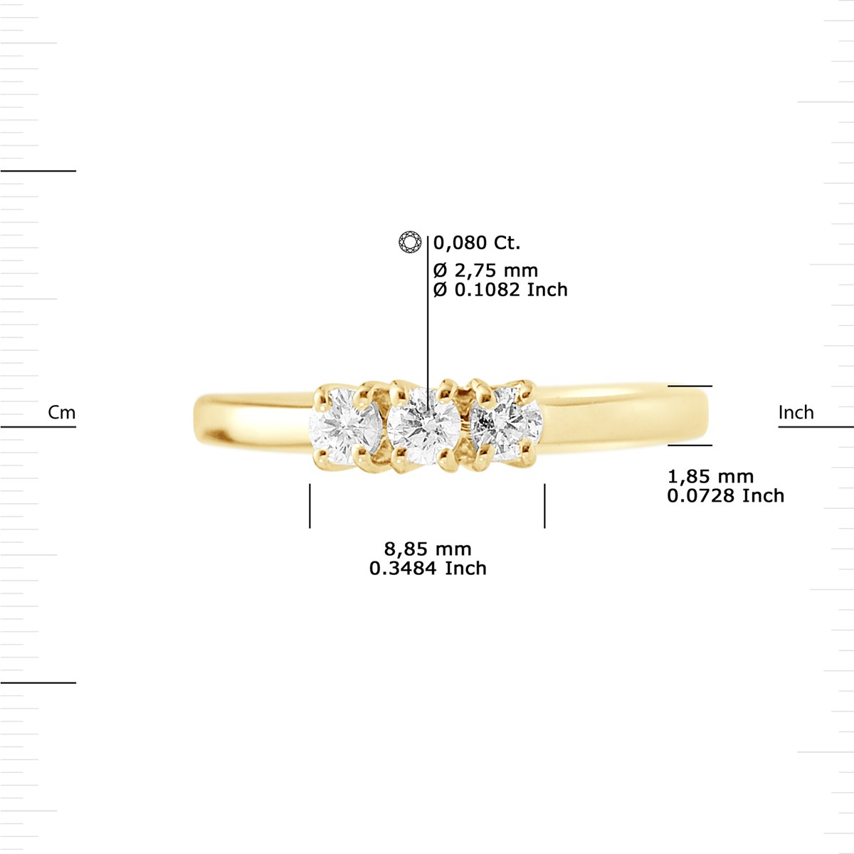 Bague TRILOGIE Diamants 0,24 Cts Serti Griffes Or Jaune 18 Carats