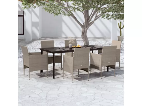 Ensemble à manger de jardin coussins 7 pcs Beige/noir