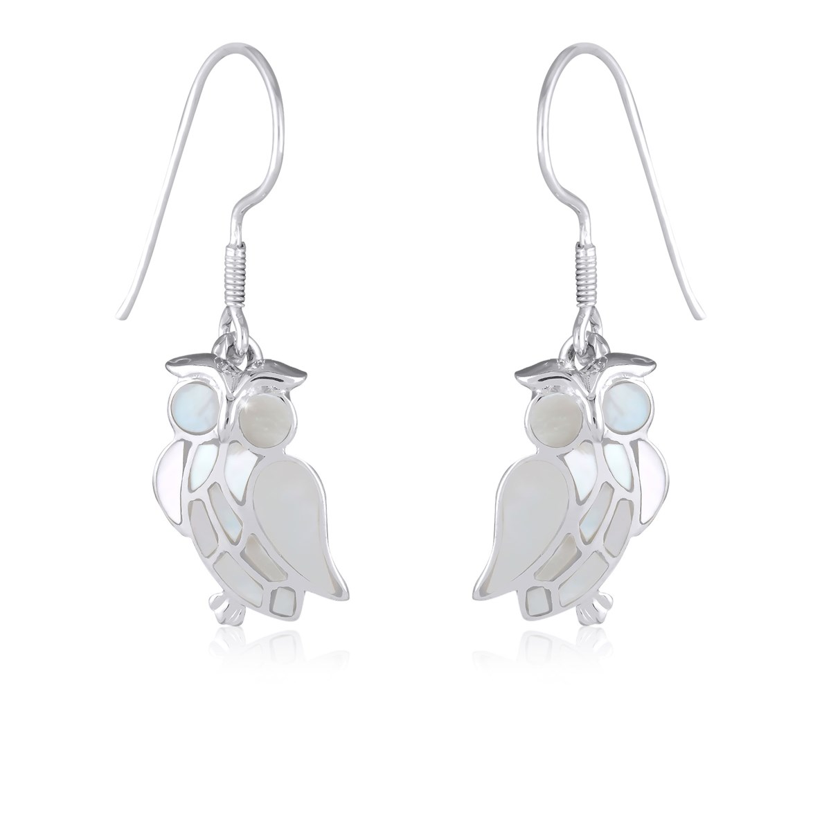 Boucles d'Oreille Hibou en Nacre Blanche & Argent 925 - Design Original | Aden