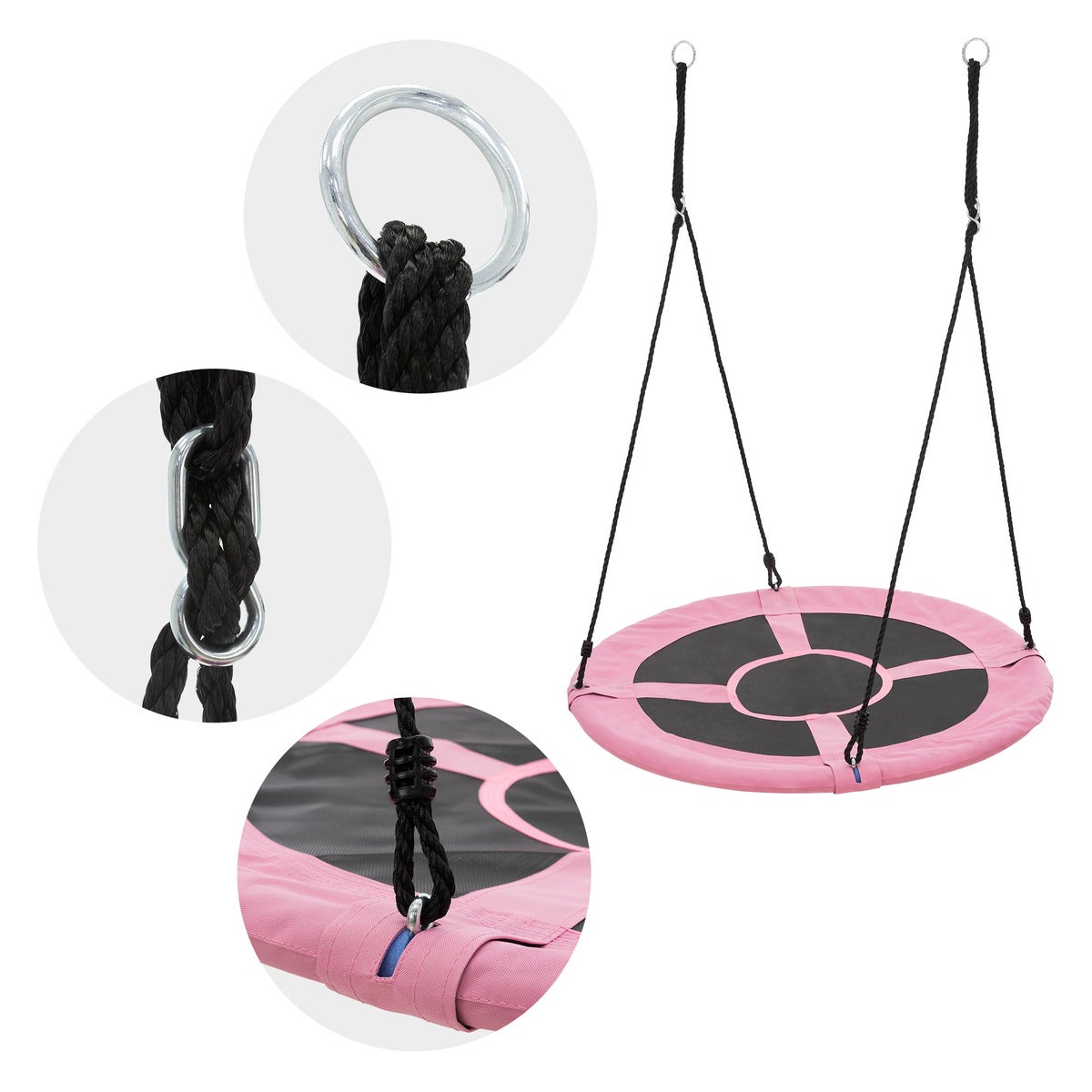 ECD Germany Nestschommel Ø100 cm, Roze, Schotelschommel voor kinderen en volwassenen, In hoogte verstelbare buitenschommel voor kinderen, Hangende schommel met een draagvermogen van 150 kg, Tuinschommel, Ronde schommel met gesloten zitting