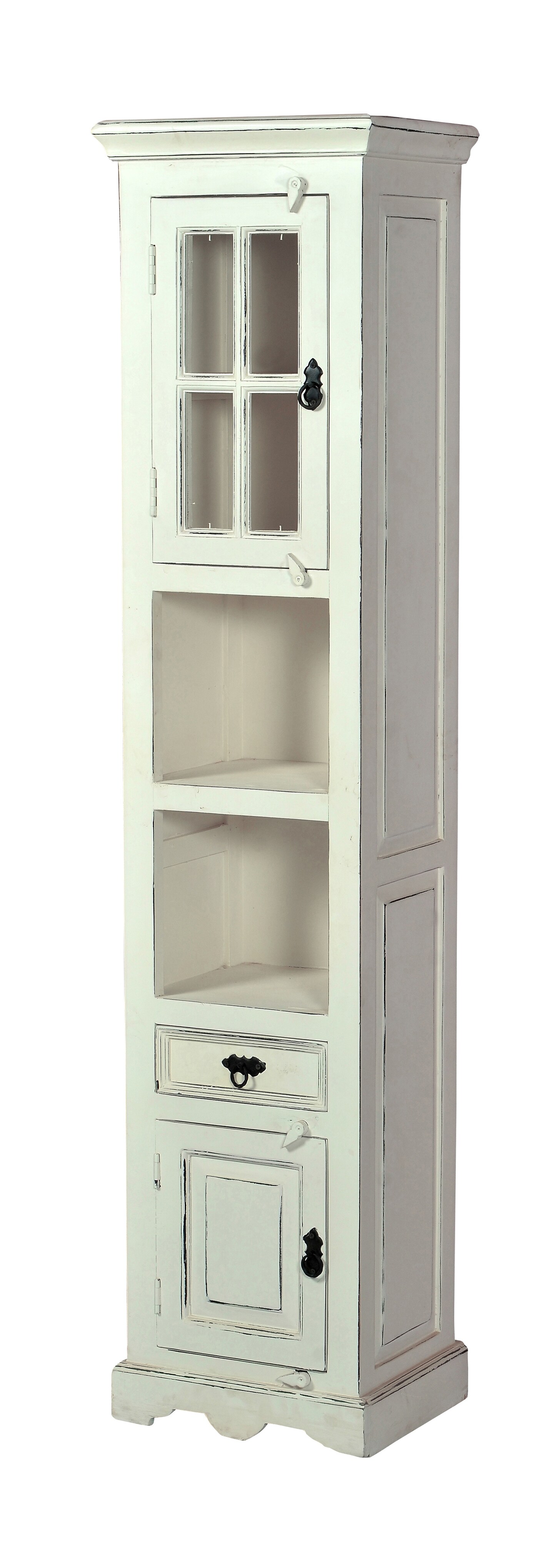 Hochschrank 44 x 188 cm Mango + MDF mit starken Gebrauchsspuren antikweiß