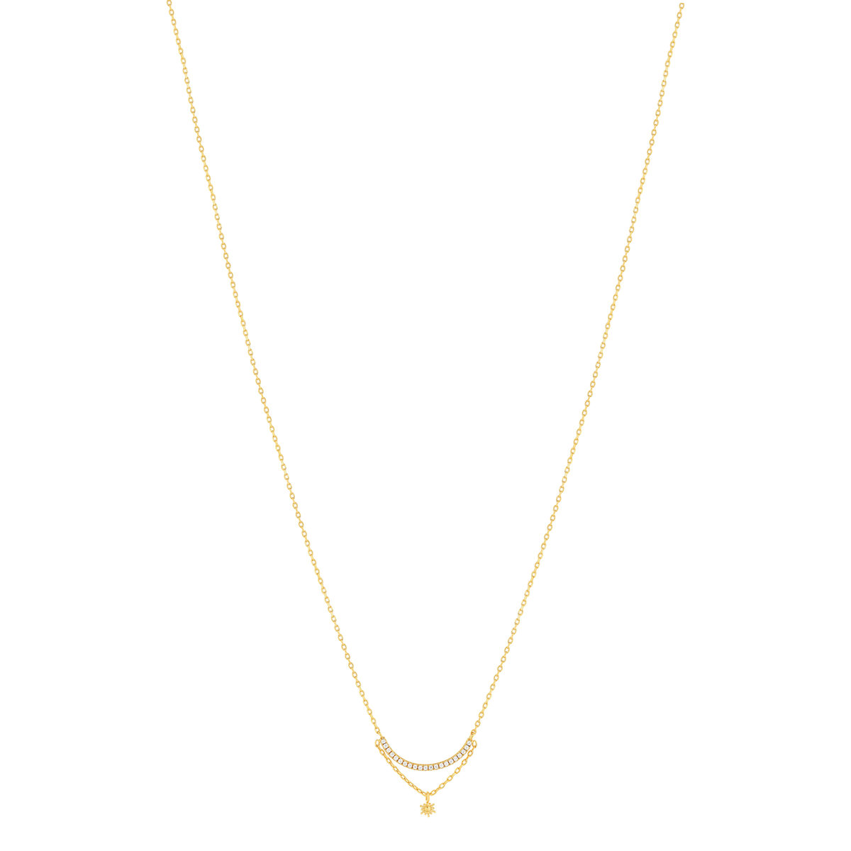 Collier plaqué or zirconias 45 cm motif soleil