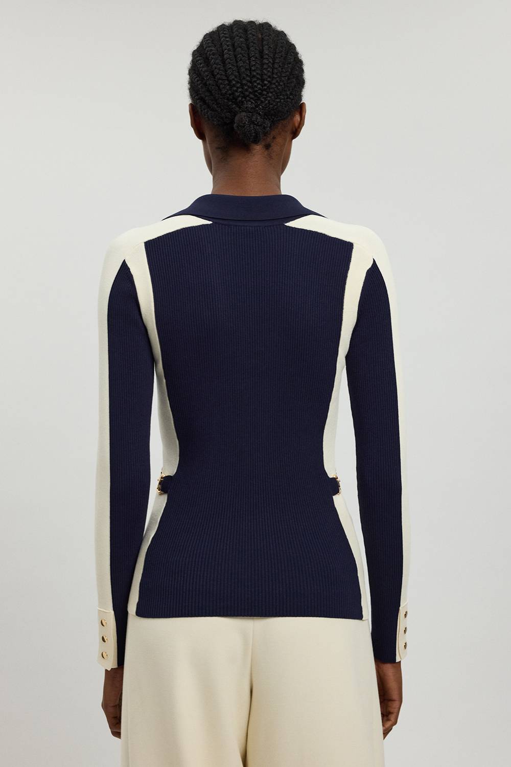 KarenMillen Haut En Maille Côtelée Viscose Avec Boutons Et Détails Contrastés