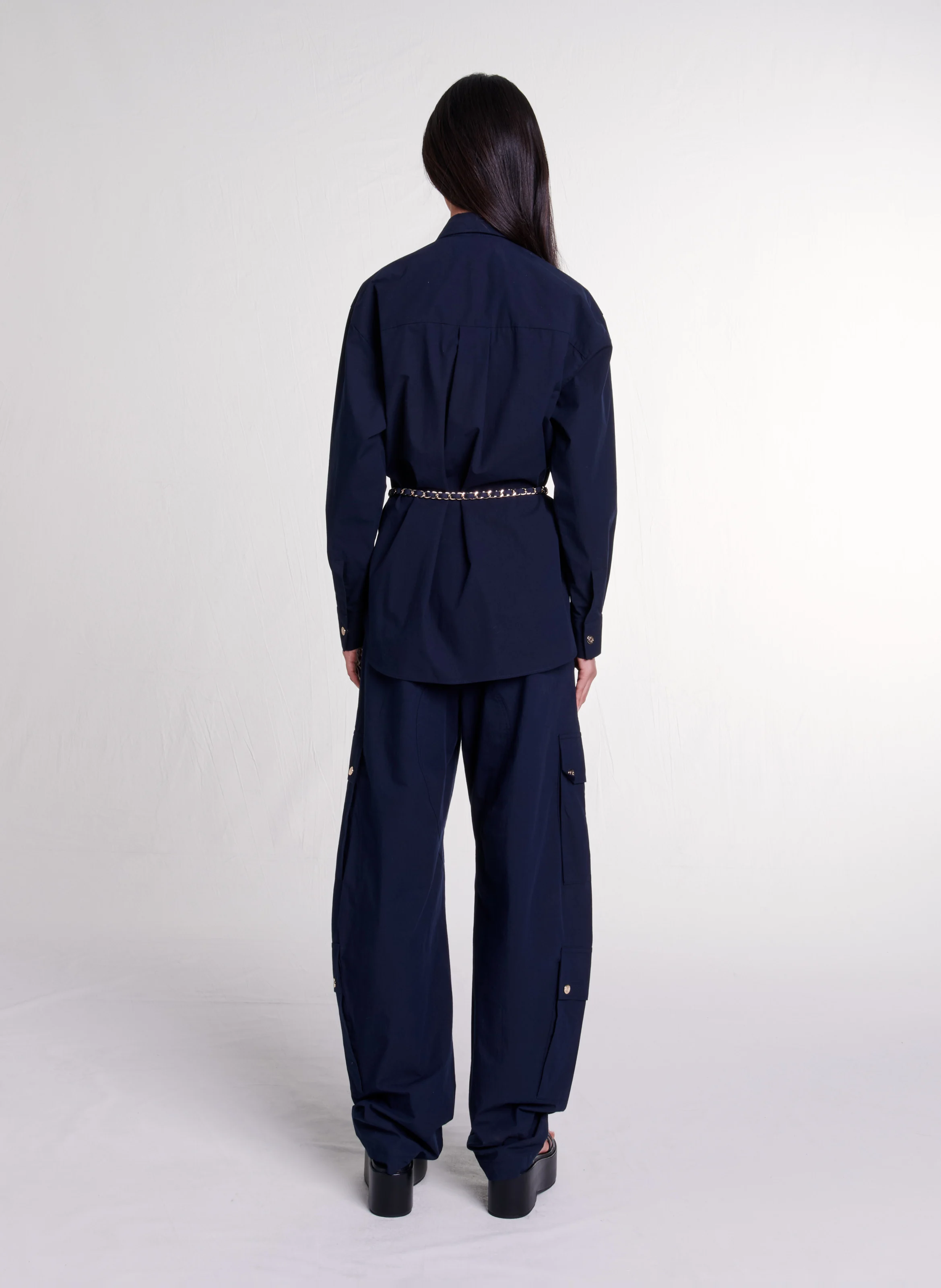 Chemise oversize col classique en coton mélangé | Bleu