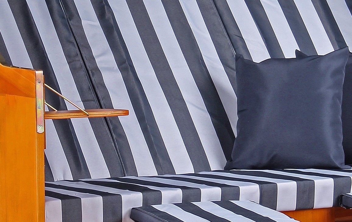 Baltische driezits strandstoel, PE wit, blauw en wit design