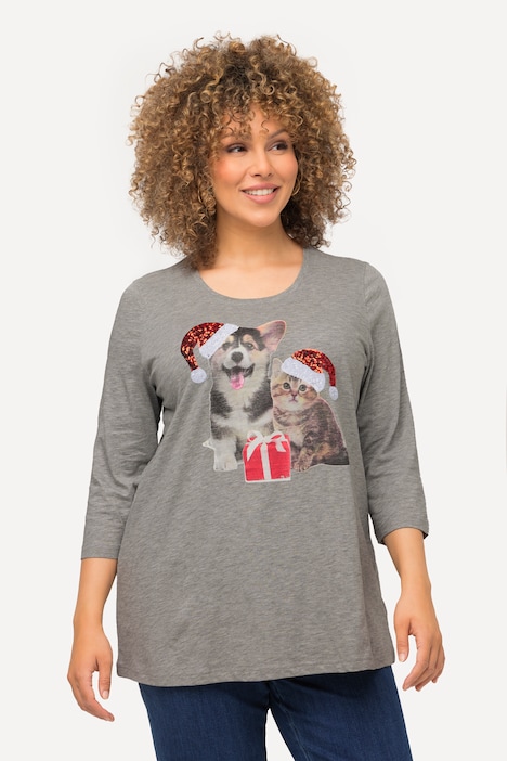 Weihnachts-Shirt, A-Linie, Pailletten, Rundhals, 3/4-Arm