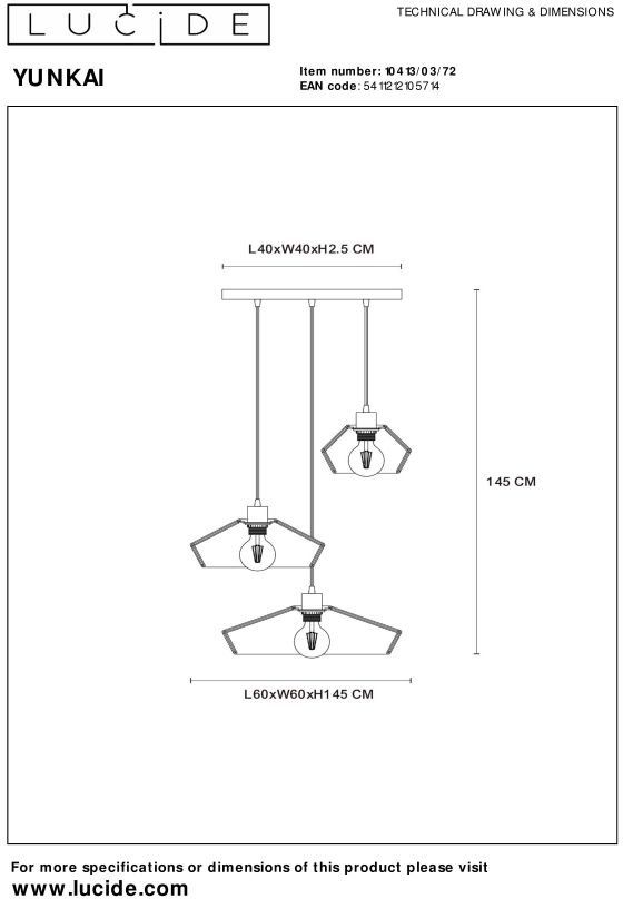 Lucide   Yunkai 3-lichts Hanglamp