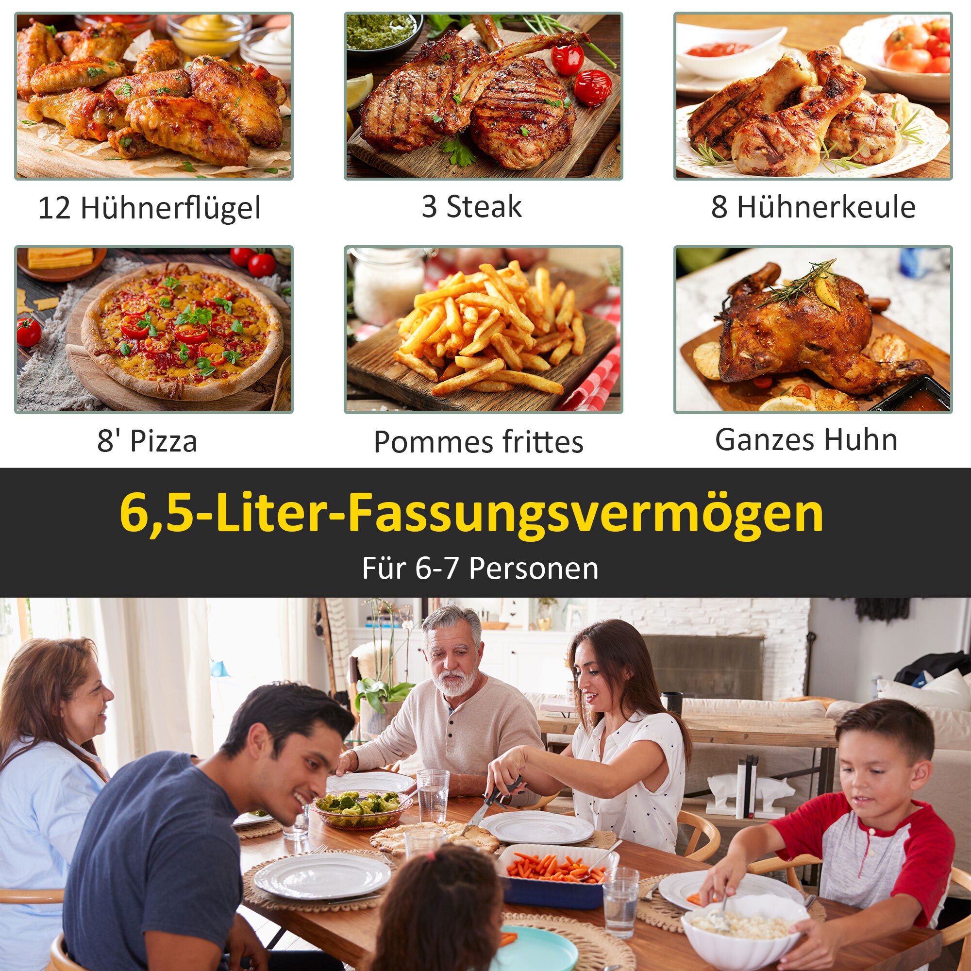 HOMCOM Heißluftfritteuse mit Überhitzungsschutz & mit LED-Anzeige schwarz 36,5L x 29B x 33,8H cm