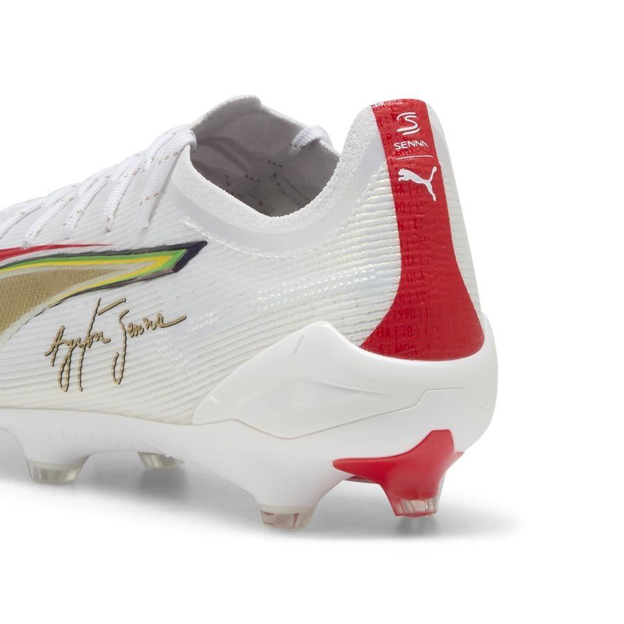 PUMA Ultra 5 Ultimate FG Senna - Blanc/Doré/Rouge ÉDITION LIMITÉE