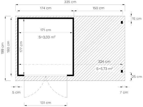 Alpholz Gerätehaus Mollie Plus 335x199 cm Fichtenholz 14 mm Wandstärke Pultdach mit Anbau und Schleppdach inkl. Montagematerial