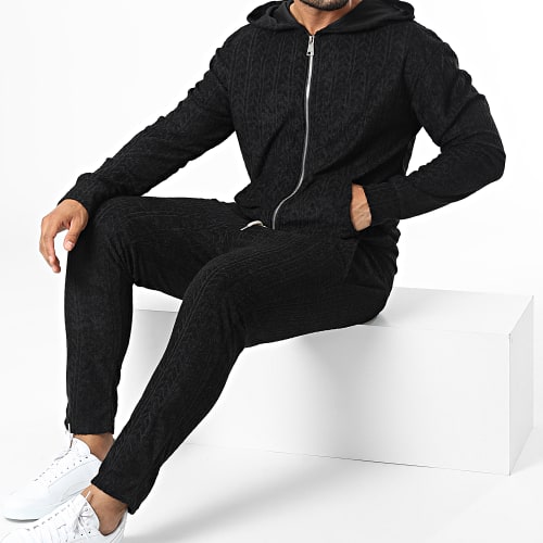 Ensemble Sweat Zippé Capuche Et Pantalon Jogging SH-42 Noir