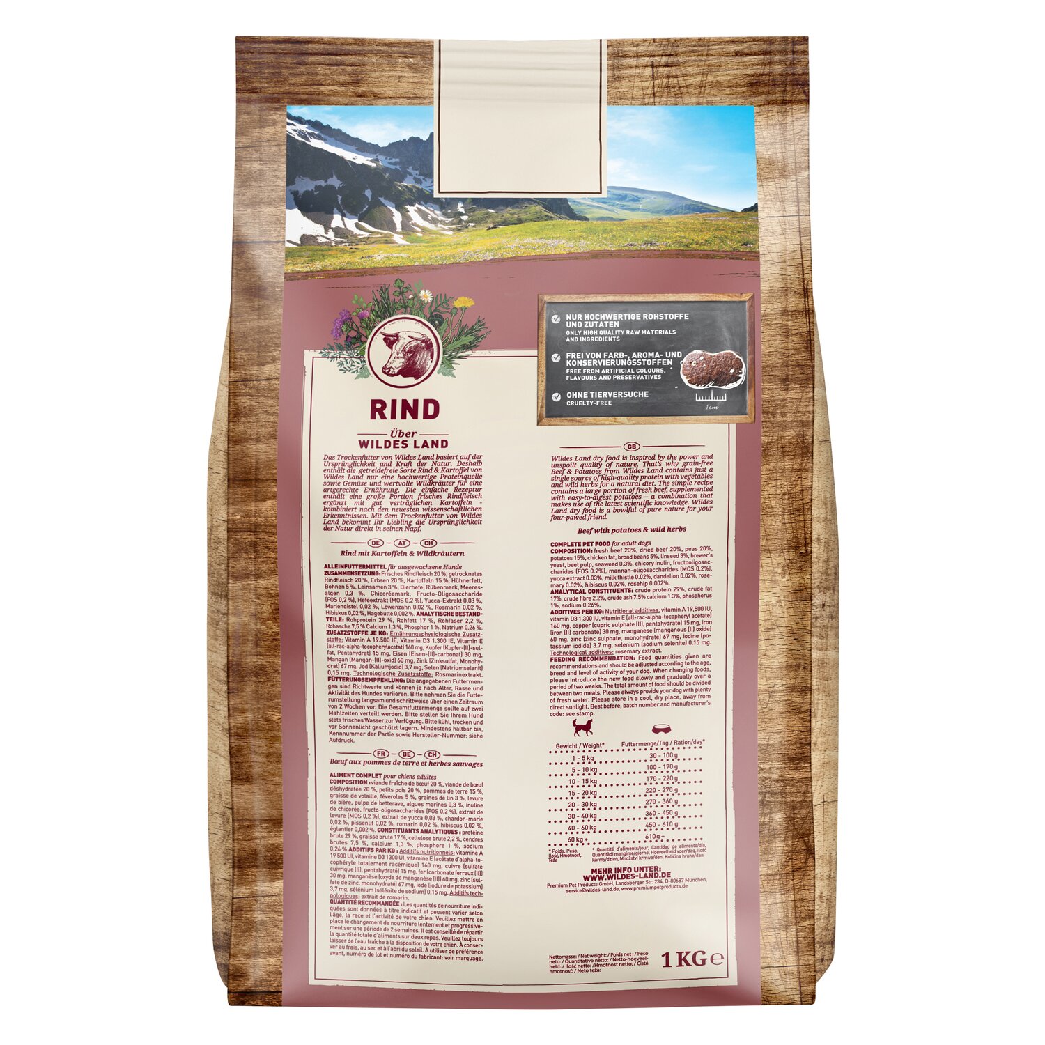 WILDES LAND Trockenfutter Classic Adult  - 1 kg - Rind