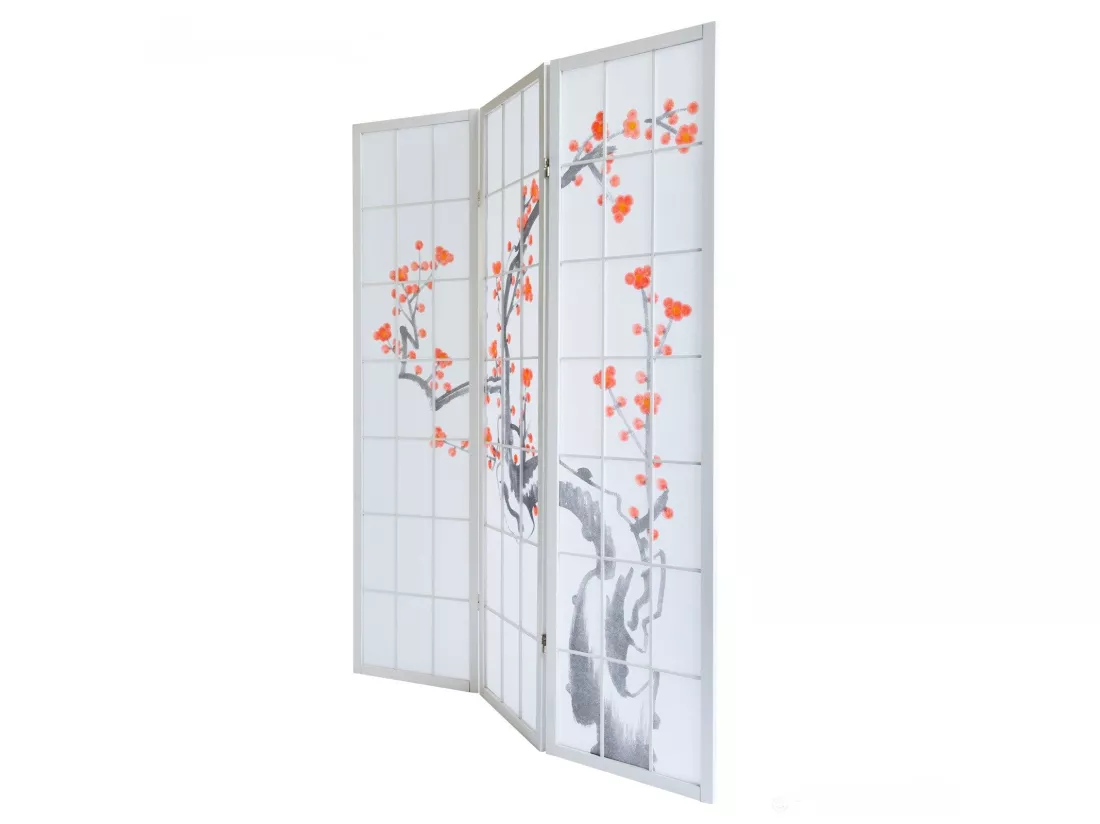 Paravent 3 panneaux japonais bois blanche 132 x 2.2 x 175 cm PAR06016