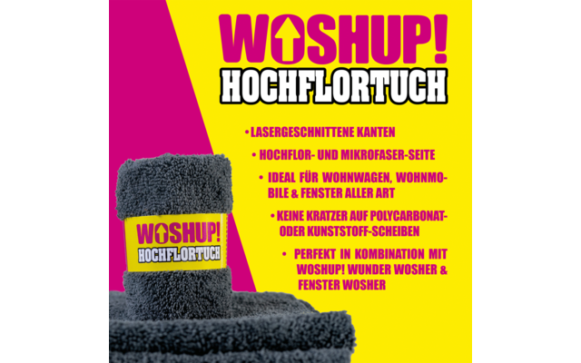 WOSHUP! Hochflor Reinigungstuch mit Hochflor- und Mikrofaserseite 40 x 40 cm