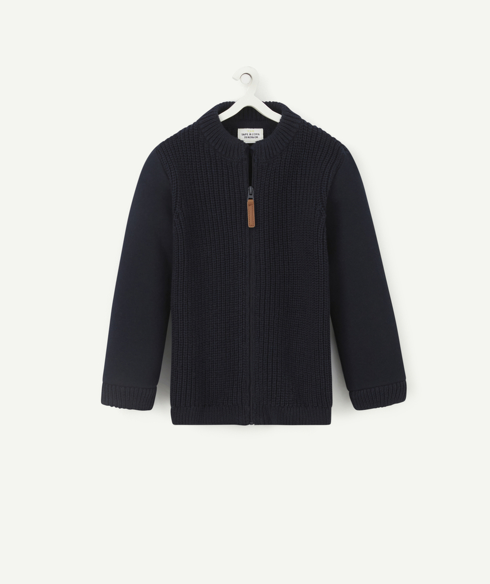 GILET EN TRICOT À ZIP BI MATIÈRE BLEU MARINE BÉBÉ GARÇON