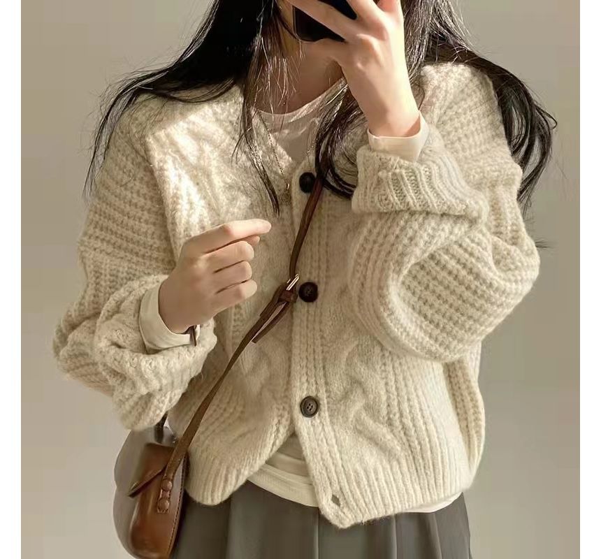 OGAWA - Lange mouwen effen kabelgebreide cardigan