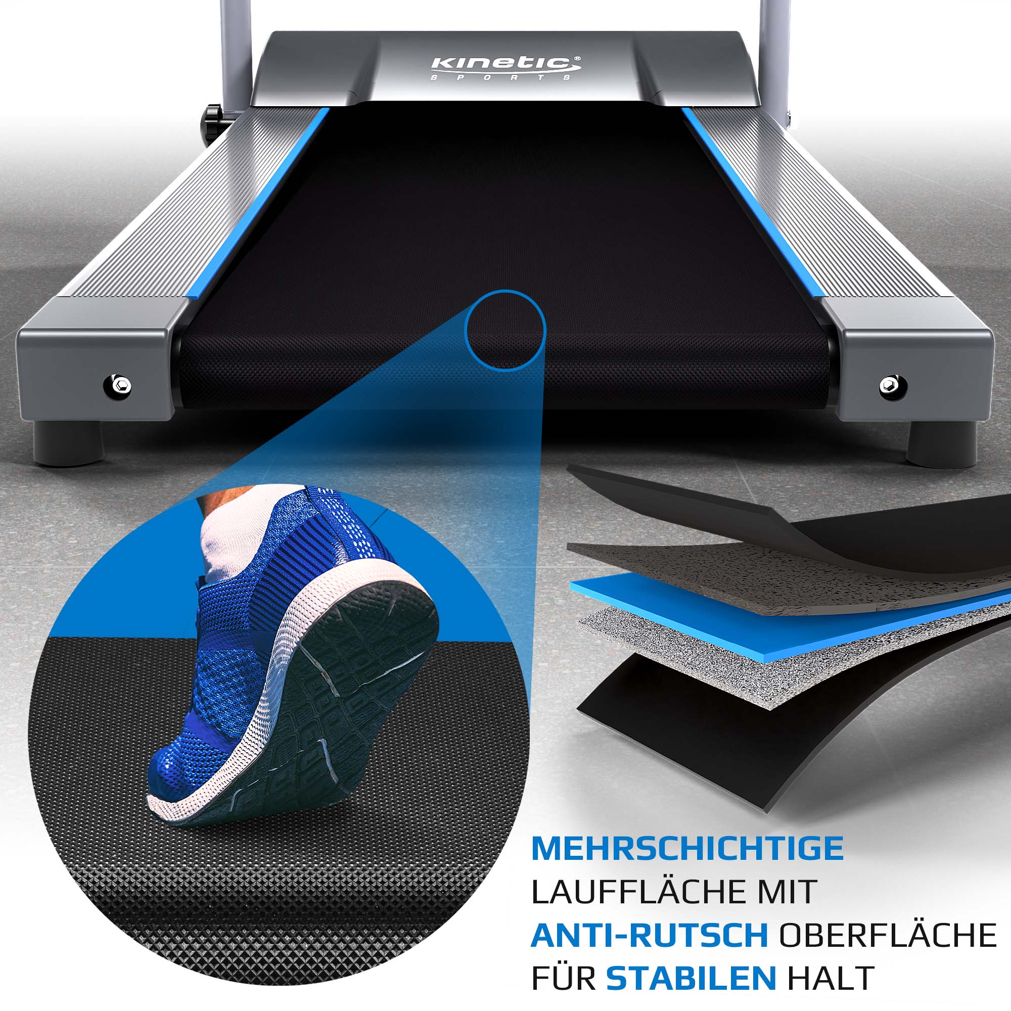 KINETIC SPORTS Laufband klappbar KST1900FX mit 750 Watt Elektromotor, LCD-Display, Trainingscomputer mit 3 Programmen, Geh- und Lauftraining, stufenlos einstellbar bis 10 km/h, kompakt verstaubar