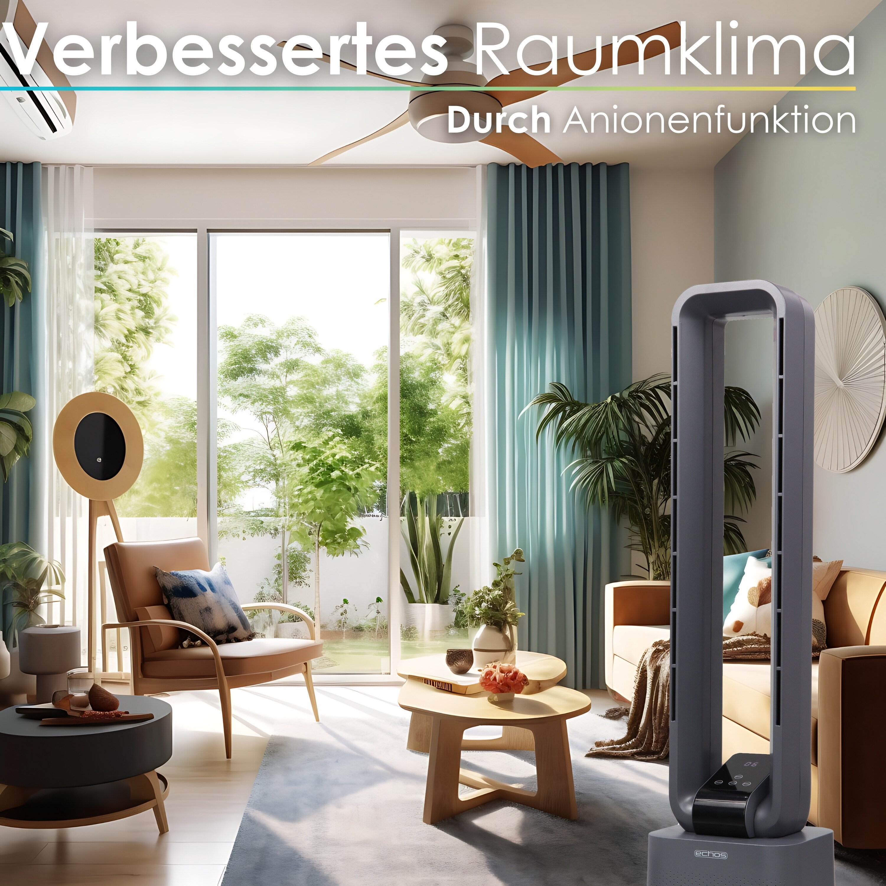 Echos Turmventilator m. Fernbedienung 12 Stufen Timer LED-Display