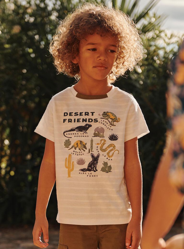 T-shirt écru à motifs animaux et plantes du désert
