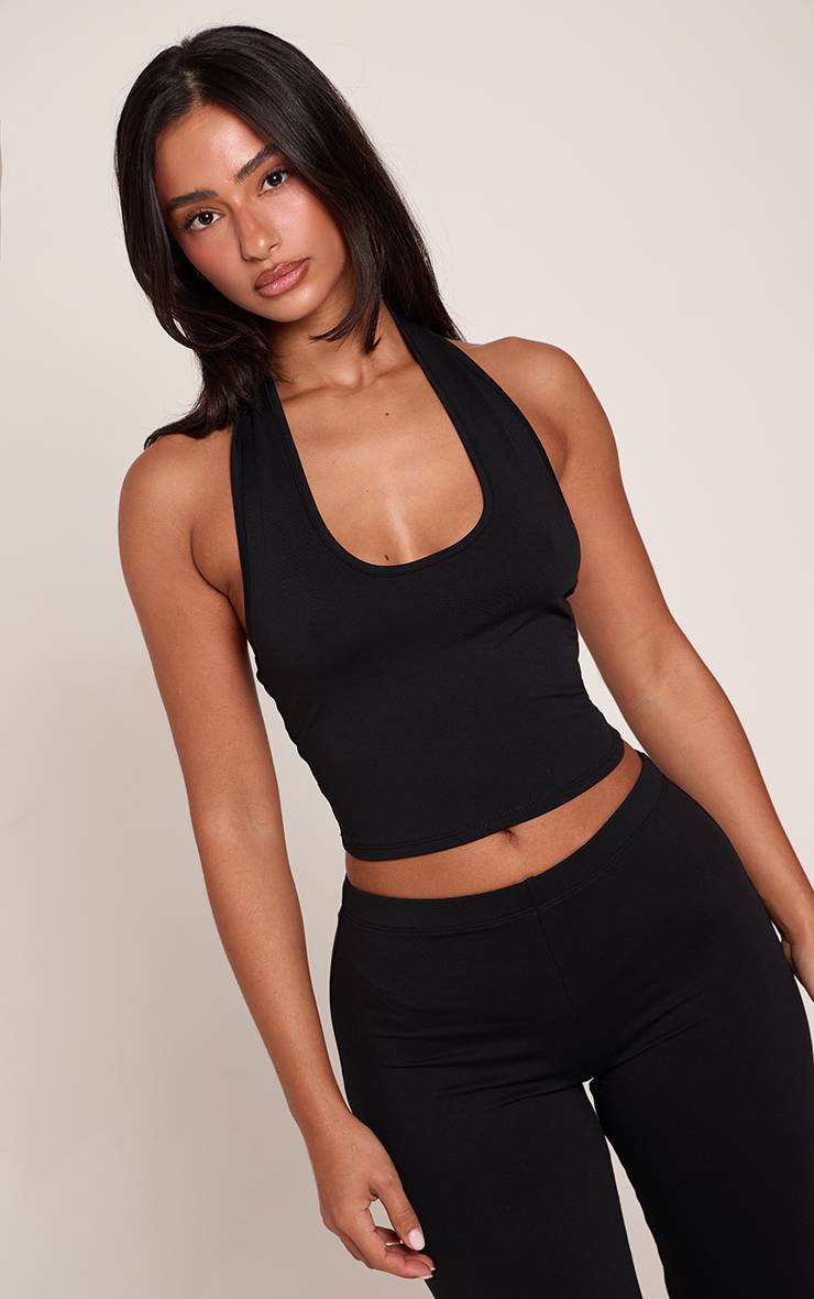 Noir Top Petite Col Licou En Jersey
