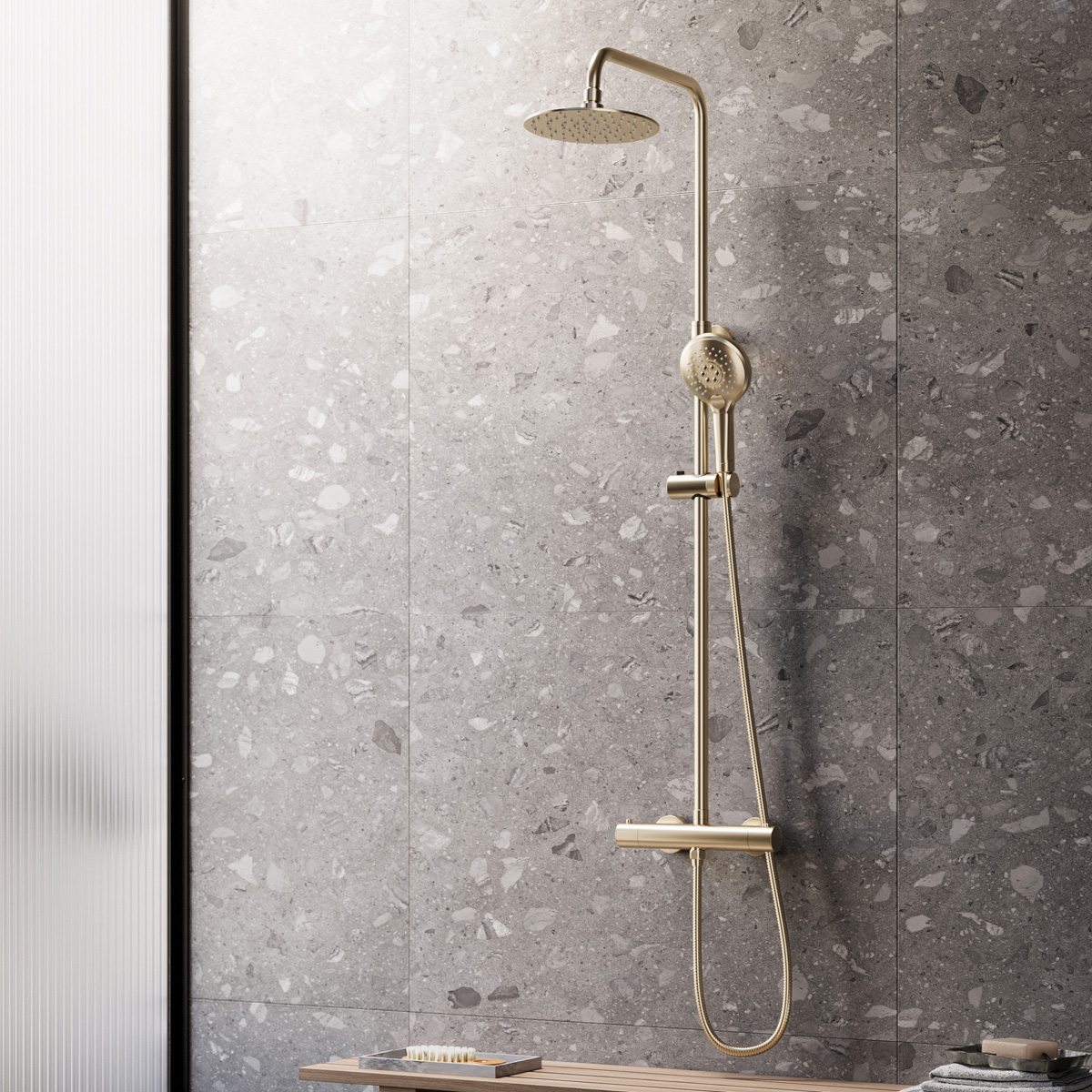 Saniclear Evolution opbouw regendouche met 30cm hoofddouche en 2 standen handdouche geborsteld messing
