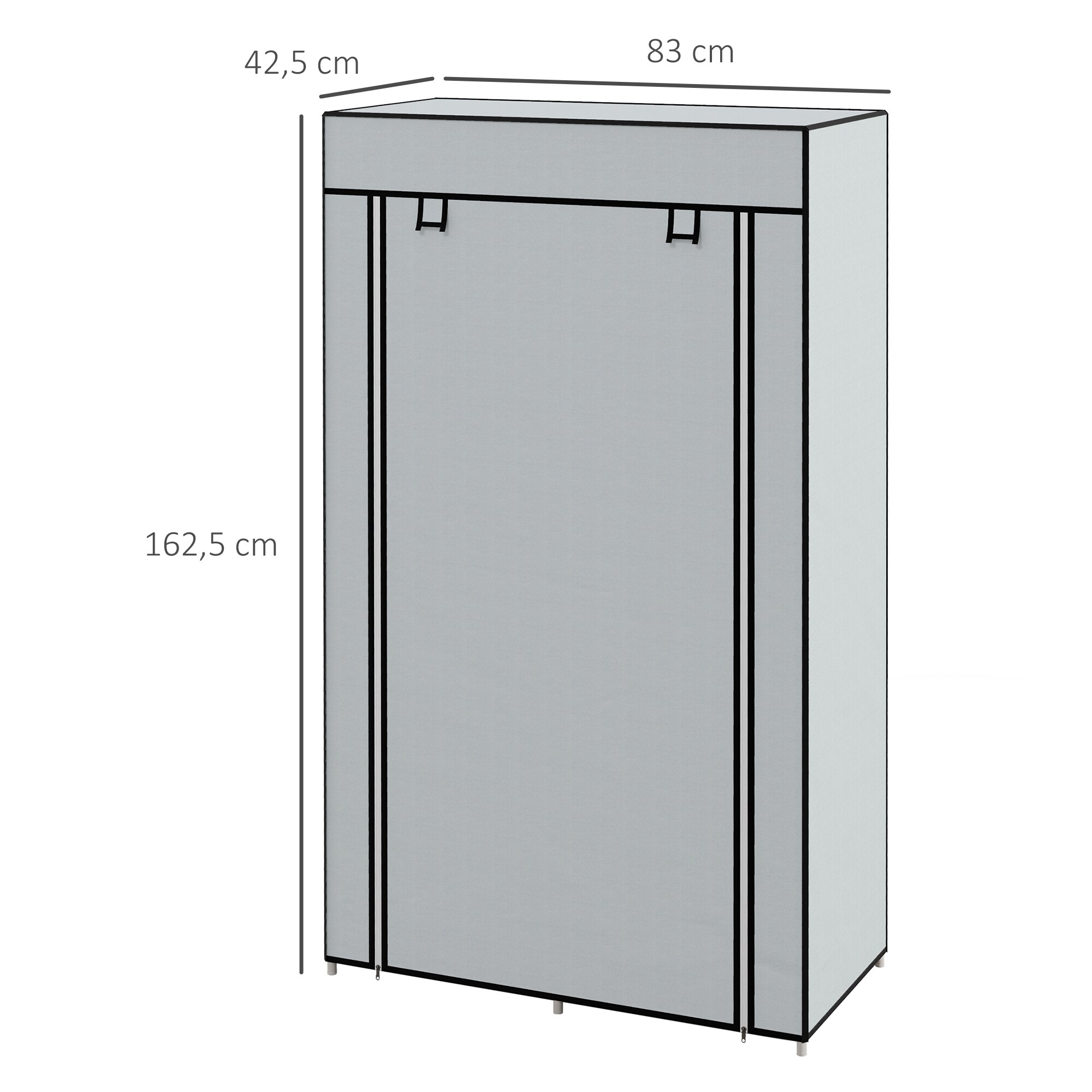HOMCOM Stoffkleiderschrank mit Reißverschlusstüren grau 83L x 42,5B x 162,5Hcm