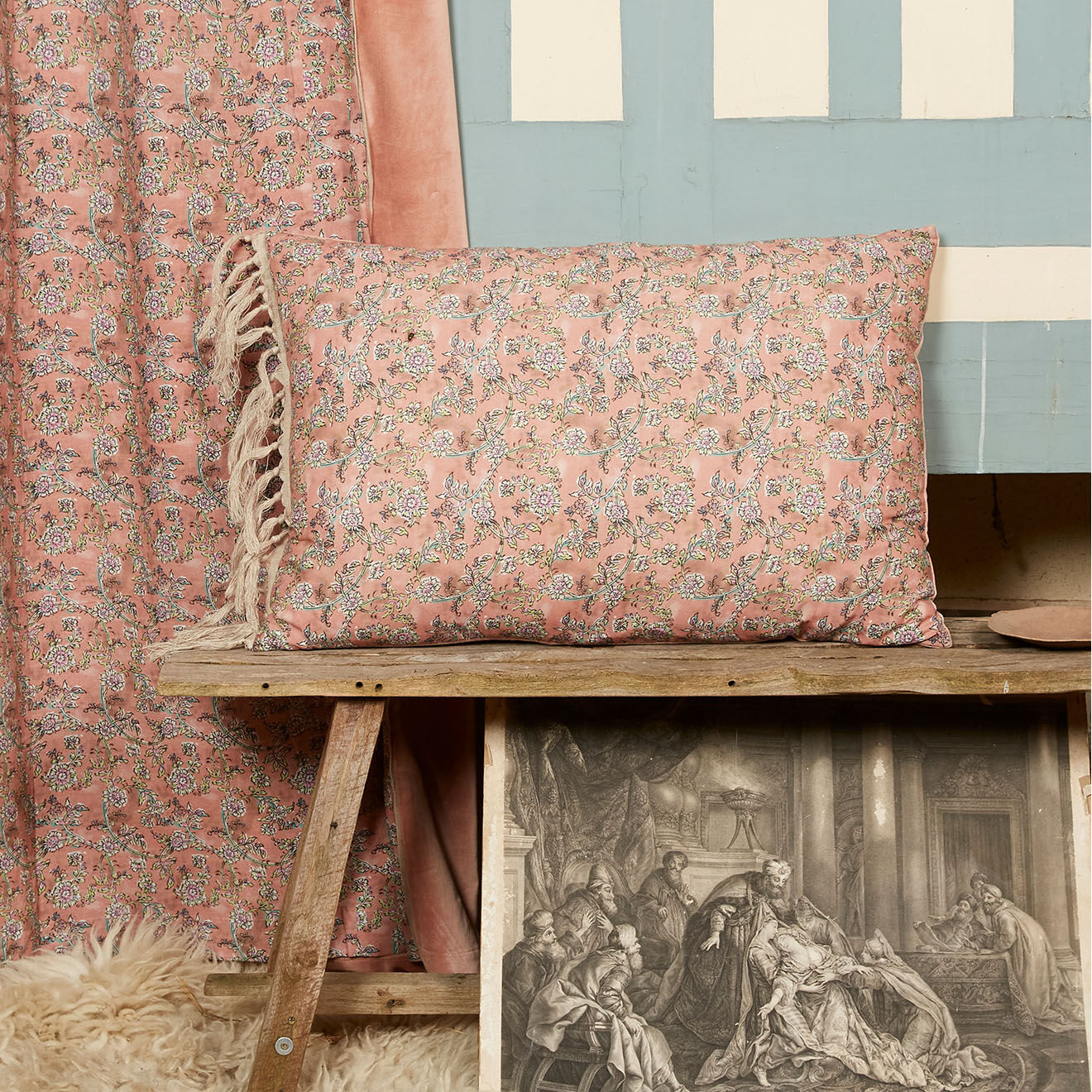 En Fil d'Indienne Housse de coussin Anna velours rose poudre - 50x75 cm