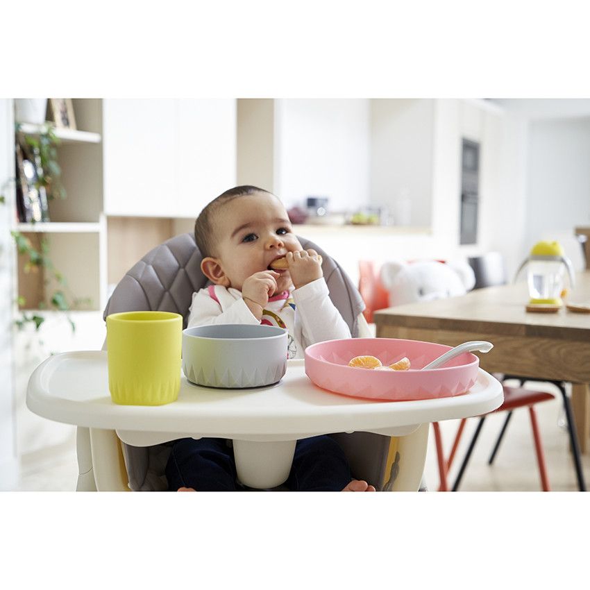 Set repas en silicone Origami 3pcs - Rose - Ecru