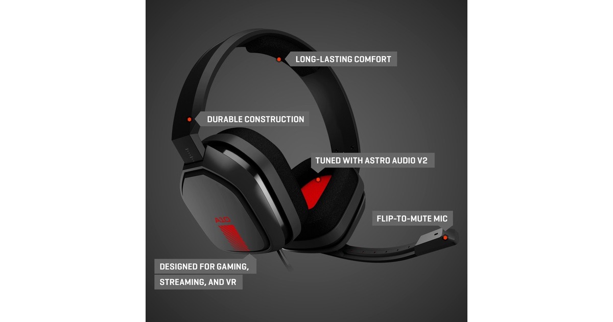 ASTRO GamingA10 headset over-ear gaming headset  (Zwart/rood, Pc, PlayStation 4, Xbox One)